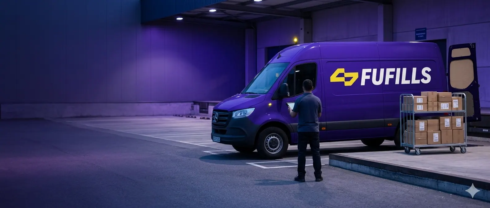 Branded Fufills last-mile van loading COD parcels at a regional dispatch hub