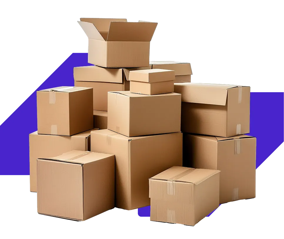 Stacked branded packaging boxes