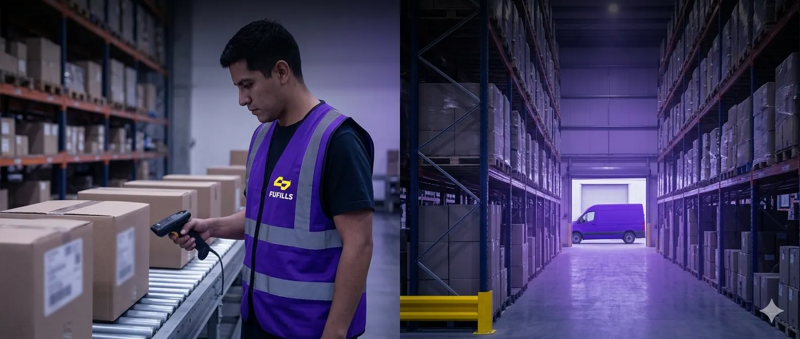 Fufills branded warehouse operator scanning a COD parcel